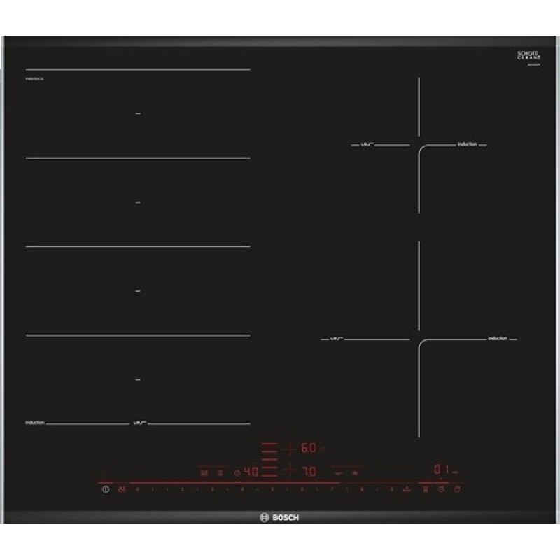 Индукционен стъклокерамичен готварски плот Bosch PXE675DC1E - Серия 8 Индукционен стъклокерамичен готварски плот Bosch PXE675DC1E - Серия 8